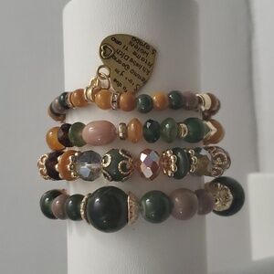 Four Strand Beaded Heart Charm Bracelet NWT